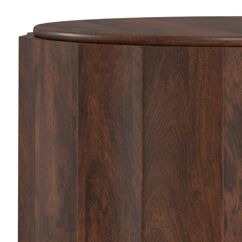 Trenton SOLID MANGO WOOD 32 inch Wide Round Contemporary Coffee Table in Walnut Brown, Fully Assembled