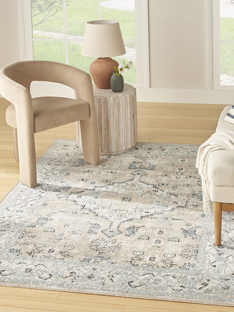 Washable Decor WSD12 Taupe/Blue 6'7" x 9' Rug