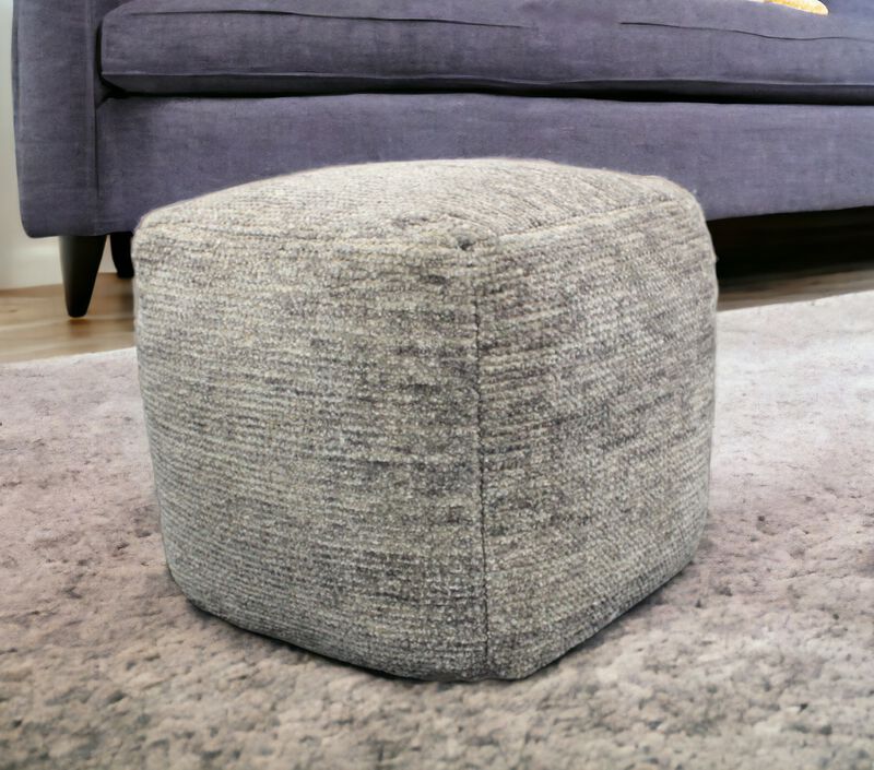 Hivvago 18 Inch Gray Wool Cube Pouf Ottoman