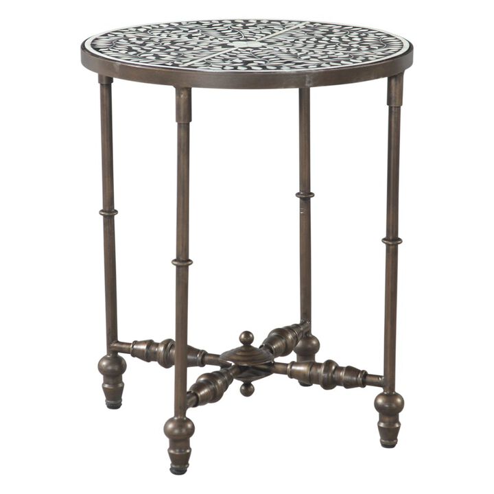 World Interiors Ozark 20" Side Table with Floral Horn Inlay and Iron
