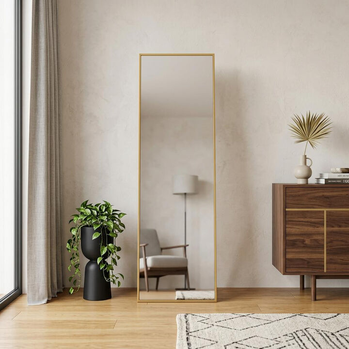 HomeRoots 70" Gold Aluminum Freestanding And Wall Mounted Framed Full Length Mirror