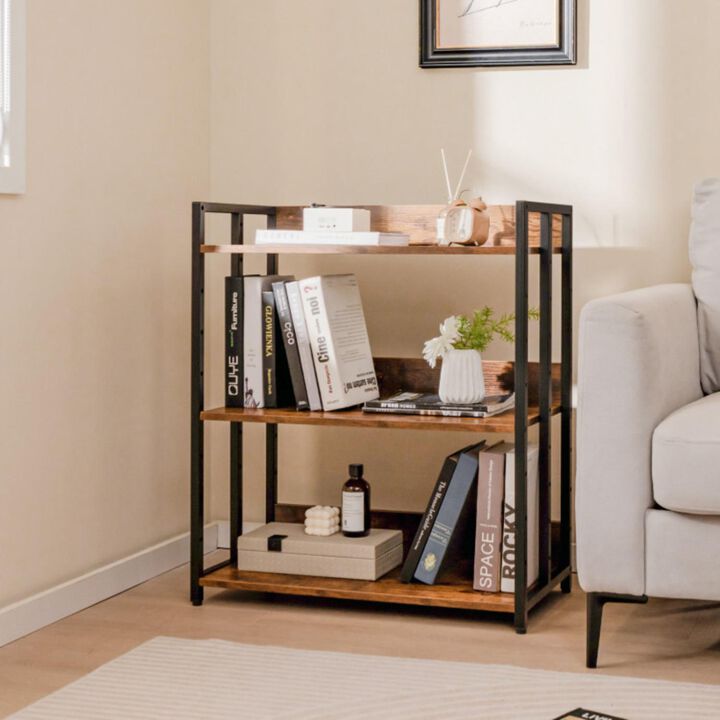 Hivvago 3-Tier Corner Bookcase with Adjustable Shelves and Metal Frame