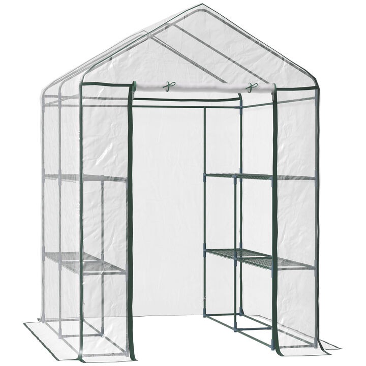 Outsunny 5' x 5' x 6' Mini Walk-in Greenhouse Kit, Portable Green House with 3 Tier Shleves, Roll-Up Door, and Weatherized Plastic Cover for Backyard Garden, Garden