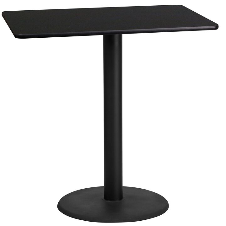 Flash Furniture Stiles 24'' x 42'' Rectangular Black Laminate Table Top with 24'' Round Bar Height Table Base