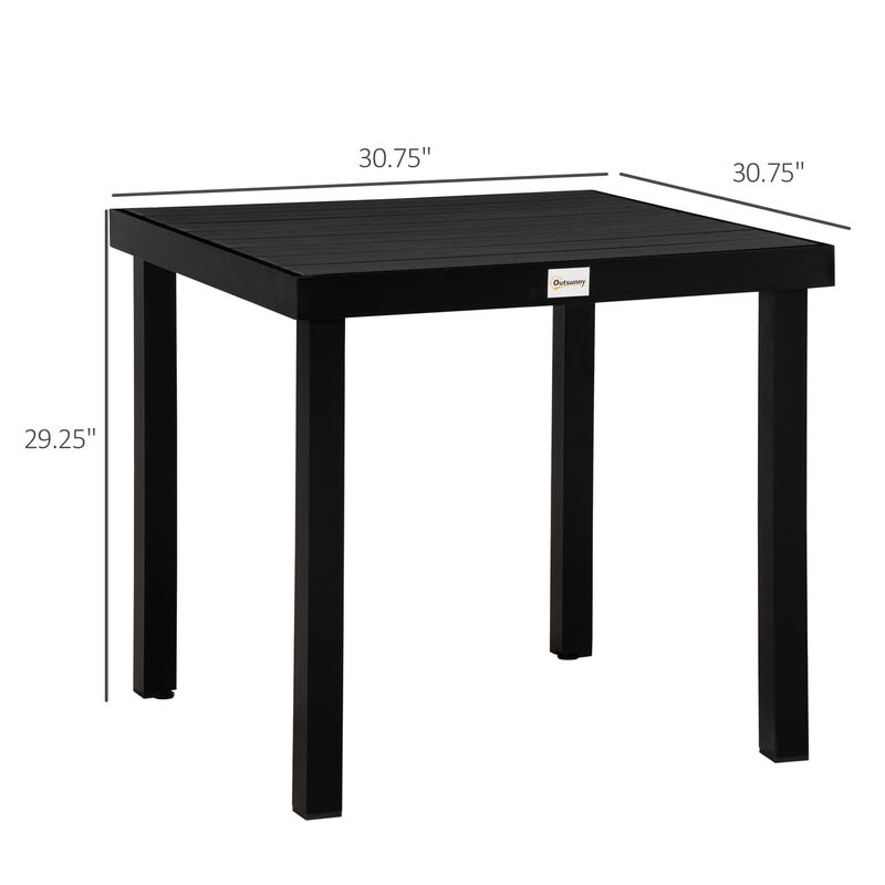 Outsunny Outdoor Dining Table for 4 Person, Square, Aluminum Metal Legs for Garden, Lawn, Patio, Woodgrain Black