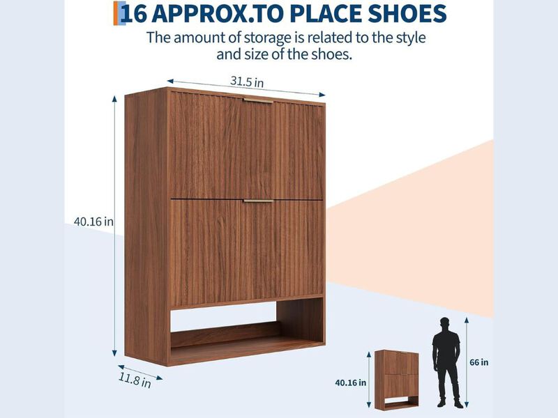Slim Entryway Shoe Storage Cabinet Flip Drawer White Fluted image number 2
