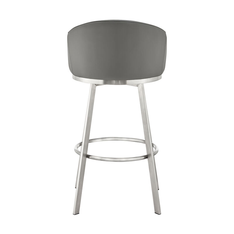 Noran Swivel Stool in Brushed Stainless Steel with Black Faux Leather