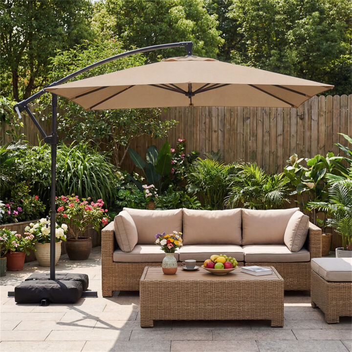 8x8 FT Offset Cantilever Patio Umbrella Outdoor Market Square Umbrella with 360&deg; Rotation-Gray