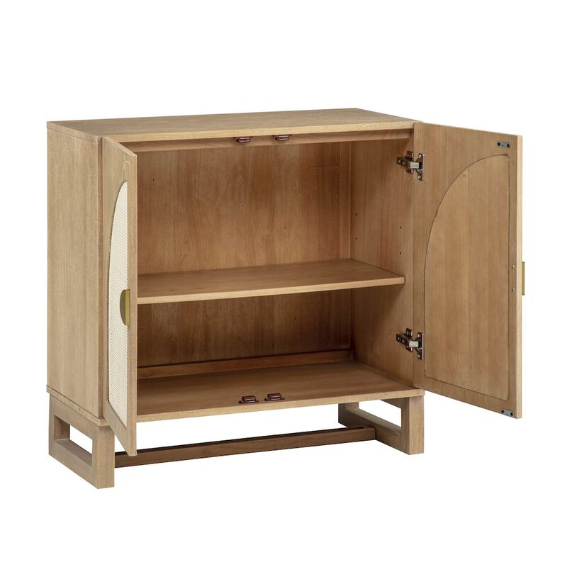 31" Wide 2-Door Accent Cabinet Natural Oak Wood Finish Boho Modern Sideboard image number 3