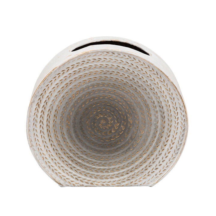 Metal 9" Round Vase, White