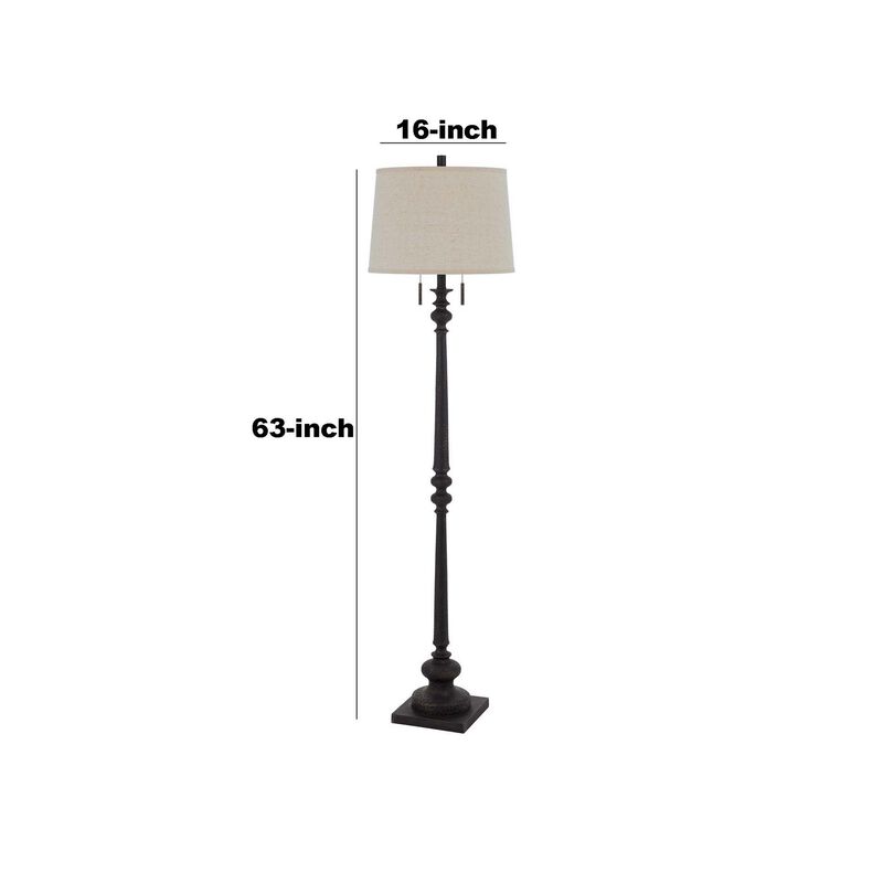 Floor Lamp with Tubular Turned Resin Support and Pull Chain, Dark Bronze-Benzara