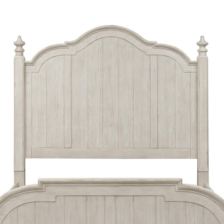 Liberty Furniture Farmhouse Reimagined Queen Poster Headboard in Antique White w/ Chestnut Top