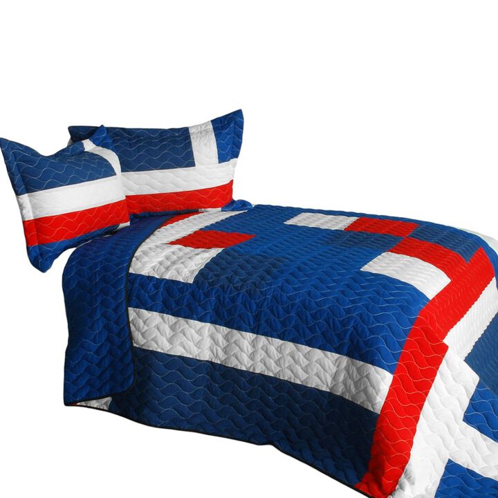 Vermicelli Quilted Patchwork Geometric Quilt Set Full Bedding