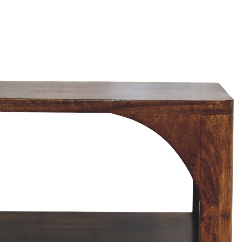 Artisan Furniture Solid Wood Arc Bedside Table, 1Drawer, 1 Open Shelf, Brown image number 3