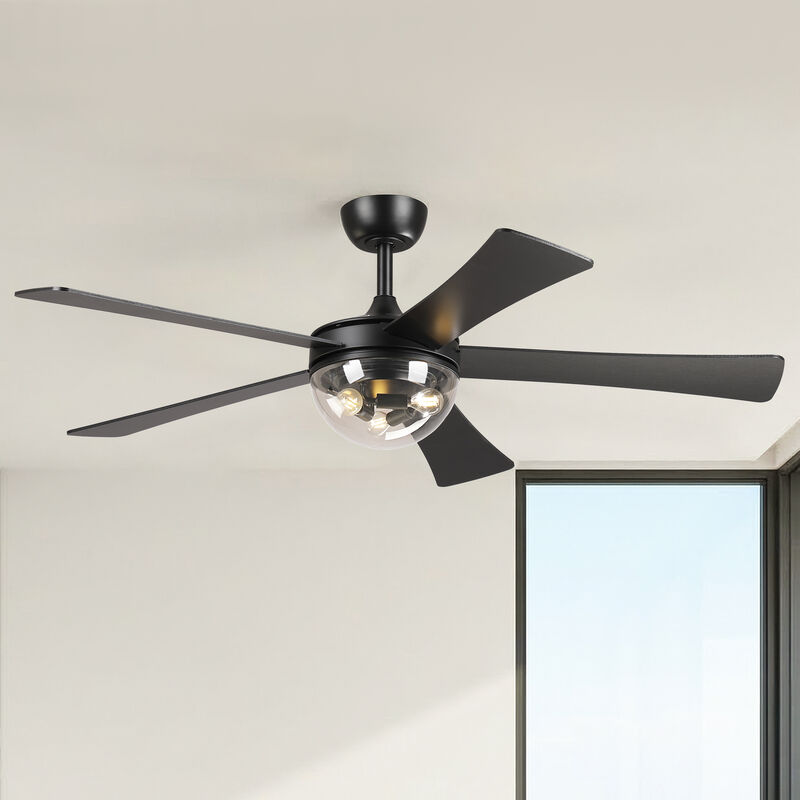 52" Modern Matte Black Reversible DC Motor Ceiling Fan with Light and Remote image number 1
