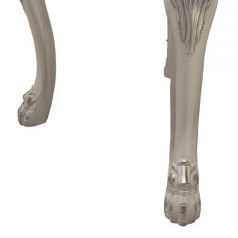 Ally 28 Inch Side End Table, Aspen Wood, Classic Scrollwork, Polyresin