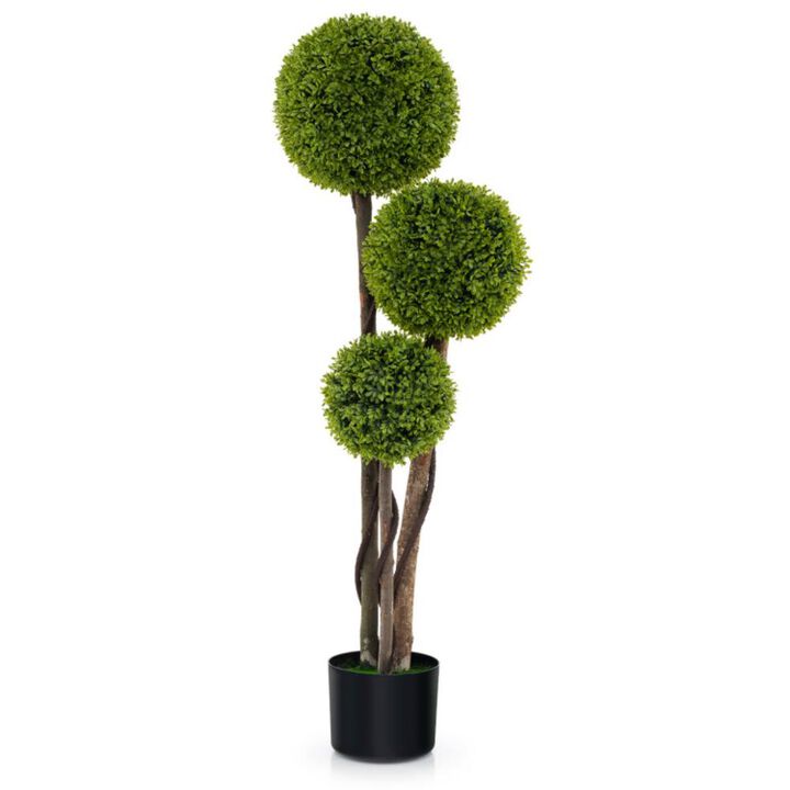 Hivvago 4 FT Artificial Boxwood Topiary Ball Tree in Weighted Pot with Triple Ball