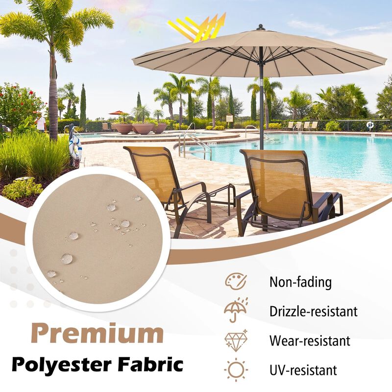 Mondawe 9 Feet Aluminum Market Round Patio Umbrella with 18 Fiberglass Ribs