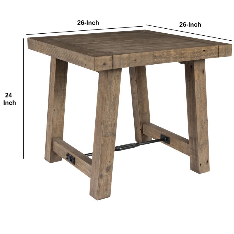 Handcrafted Reclaimed Wood End Table with Grains, Weathered Gray-Benzara