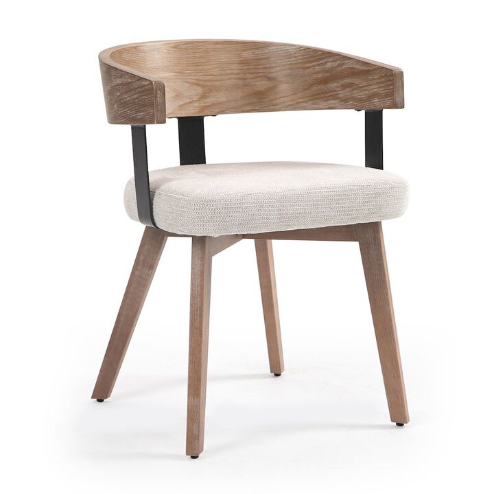 Glamour Home Set of 2 Beck Beige Linen Fabric Dining Chair Natural Wood Backrest and Legs