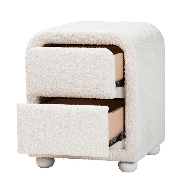 Baxton Studio Bonilla Modern White Teddy Bear Fabric And Rubberwood 2 Drawer Nightstand