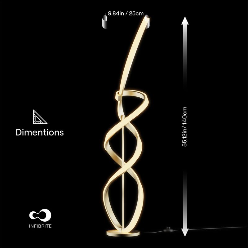 Golden Swirl 31W LED Floor Lamp 59 in. - 3000K Warm Glow- Stepless Dimming