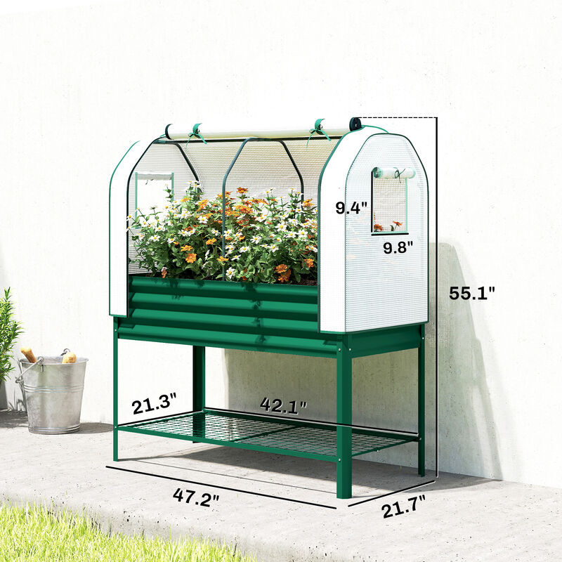 Hivvago Metal Raised Planter with Greenhouse Cover and Shelf image number 2