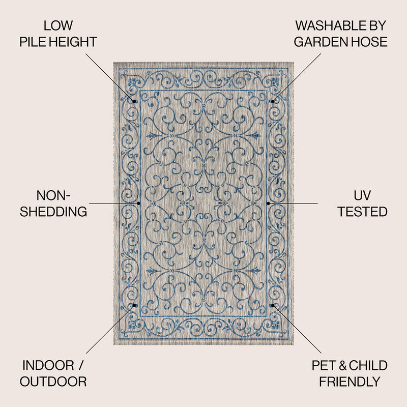Charleston Vintage Filigree Textured Weave Indoor/Outdoor Area Rug