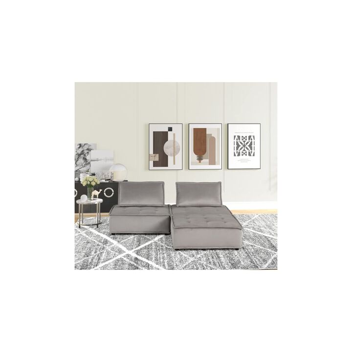 Anna Light Gray Velvet 3 Pc Sectional Sofa Ottoman