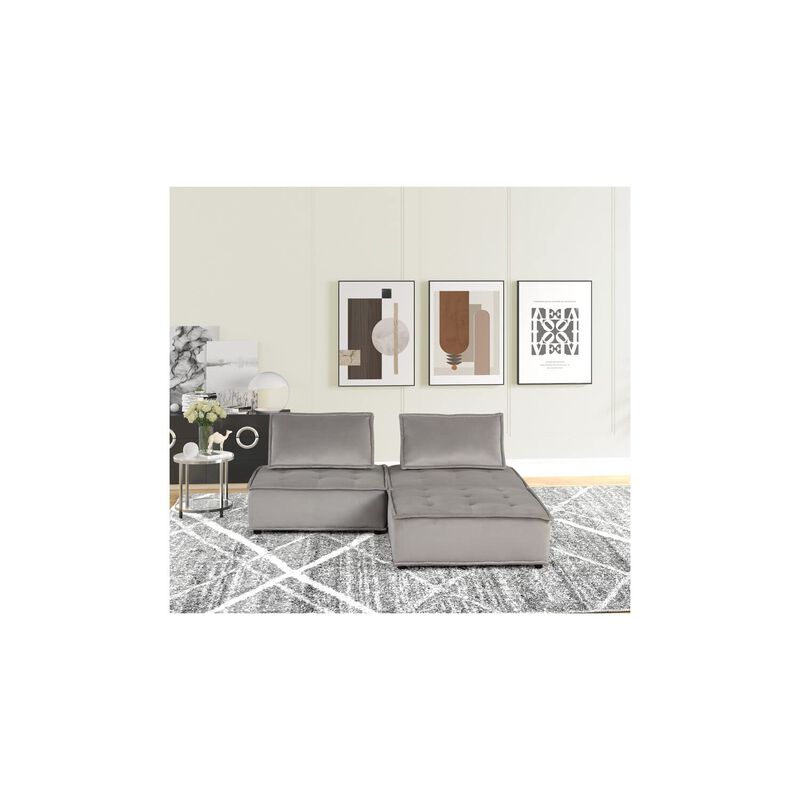 Anna Light Gray Velvet 3 Pc Sectional Sofa Ottoman