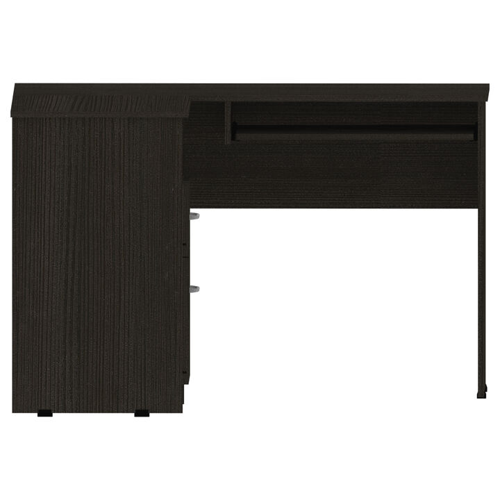 DEPOT E-SHOP Idra L-Shaped Desk, Keyboard Tray, Two Drawers, One Open Shelf, Black