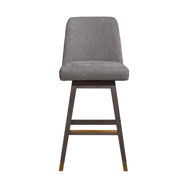 Lara 30 Inch Swivel Barstool Chair, Soft Mocha Polyester, Gray Wood Legs-Benzara image number 3