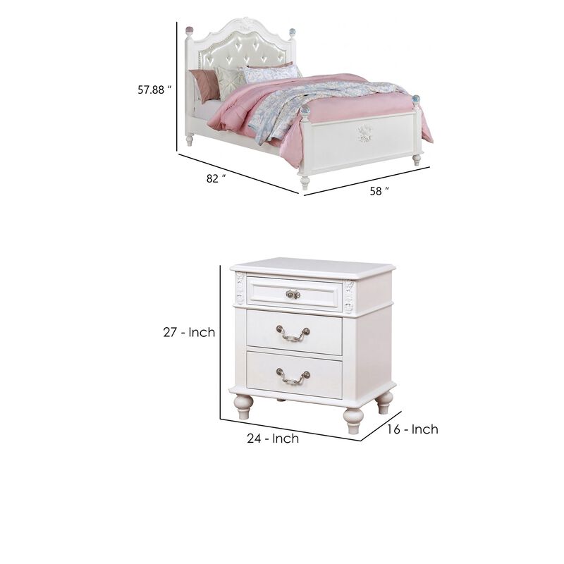 2pc Full Bedroom Set, White Wood, Nightstand image number 7