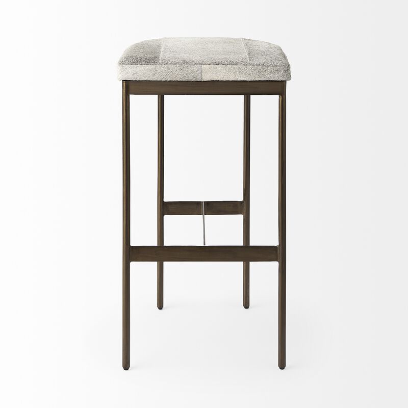 HomeRoots 35" Gray And Gold Leather And Hair on Hide Leather And Metal Backless Counter Height Bar Chair image number 0