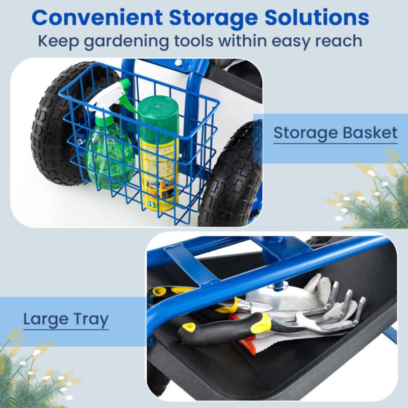 Hivvago 4-Wheel Rolling Garden Cart Work Seat