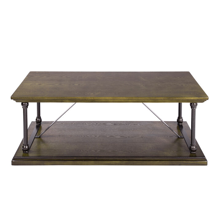 47.2"W X 23.6" D X 16.9" H Country Style Coffee Table with Bottom Shelf - BROWN & BLACK