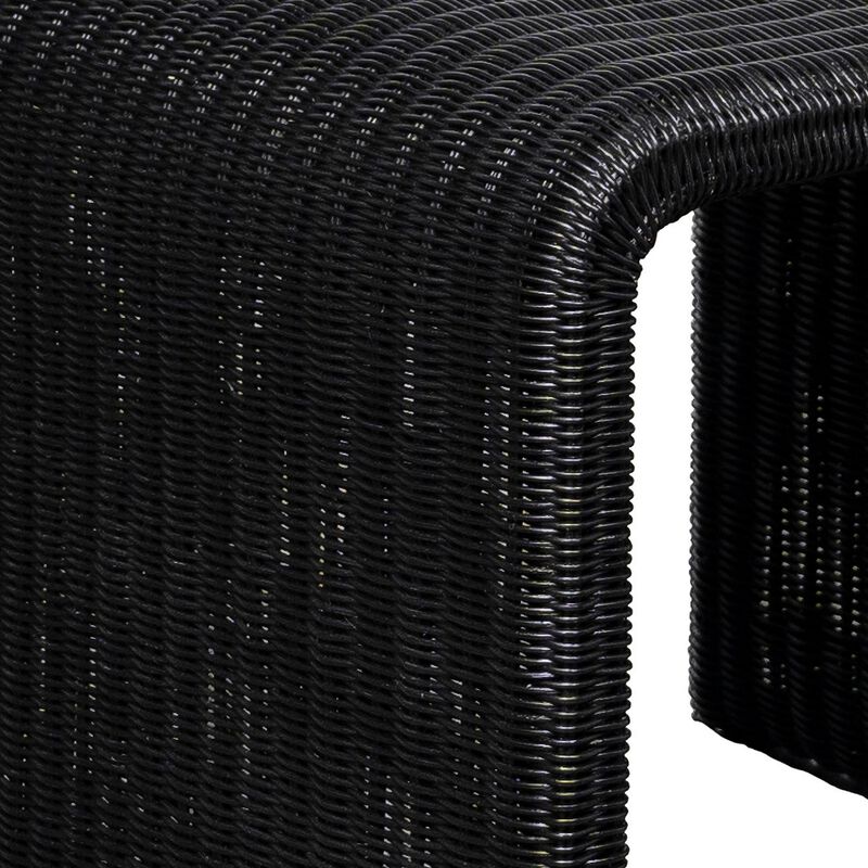 Gigi 22 Inch Side End Table, Black Woven Rattan, Square Waterfall Edges
