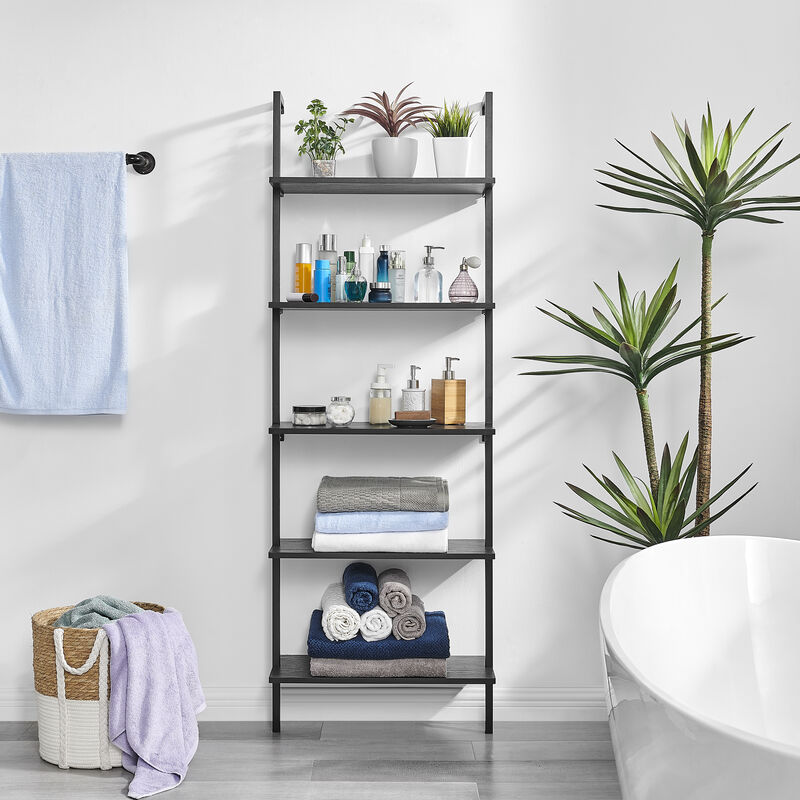 Everett 5-Tier Open Display Stand Wall Mount Modern Metal Frame Ladder Shelf