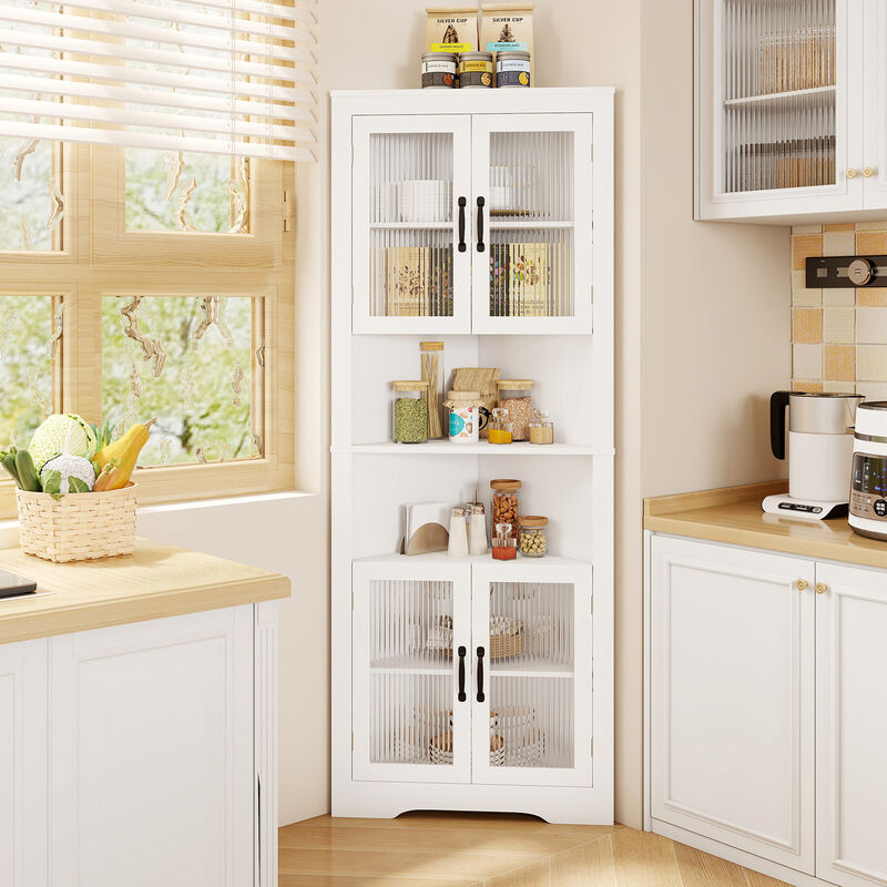 White 67 Inch Tall Corner Buffet Cabinet with Tempered Glass Doors image number 1
