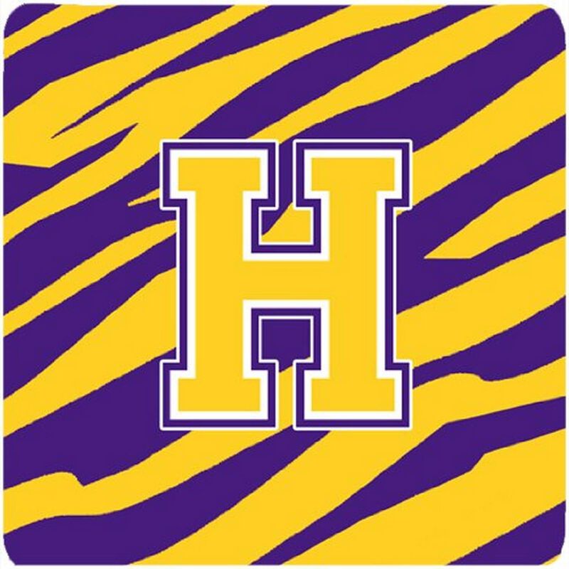 Caroline's Treasures CJ1022-HFC Monogram-Initial H Tiger Stripe-Purple Gold Foam Coasters (Set of 4), 3.5 H x 3.5 W, Multicolor
