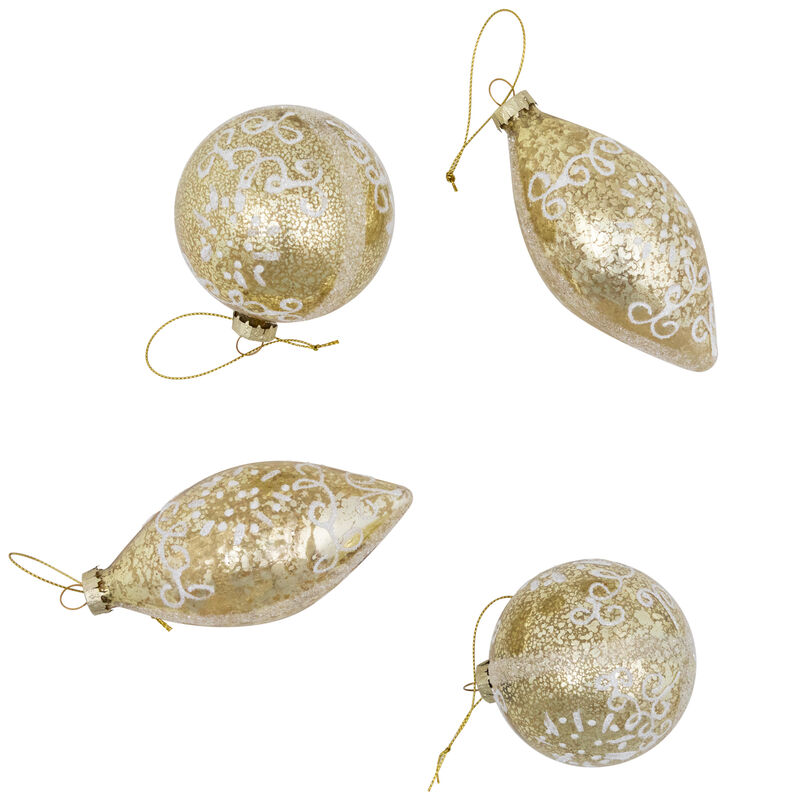 Glittered Christmas Ball and Finial Glass Ornaments - 5" - Gold - 4ct image number 8