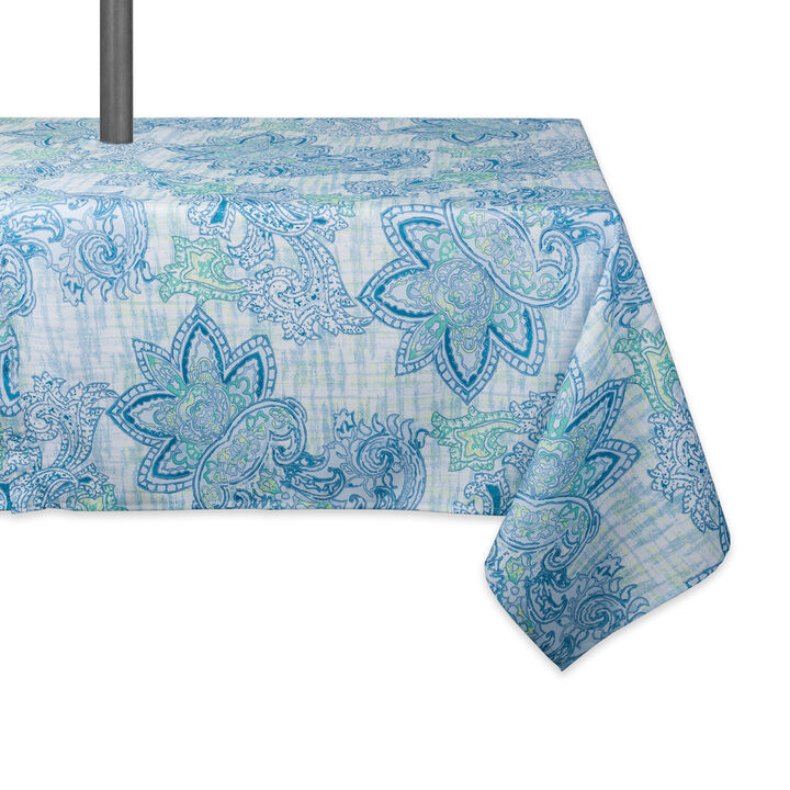 84" Zippered Outdoor Tablecloth with Blue Watercolor Paisley Print Design