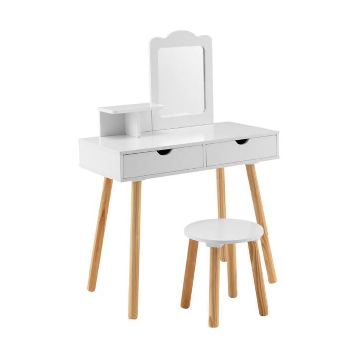 Hivvago Kid Vanity Table Chair Set with Mirror and 2 Large Storage Drawers-White