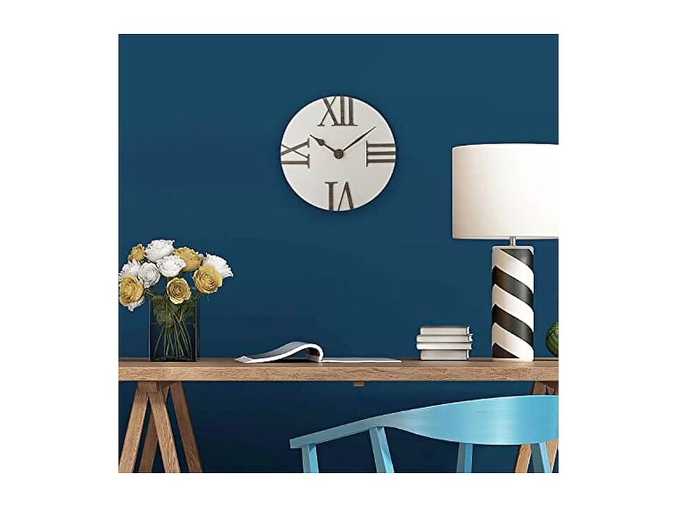 White Grey Convex Dining Wall Clock 12 Inch Silent Non Ticking Modern