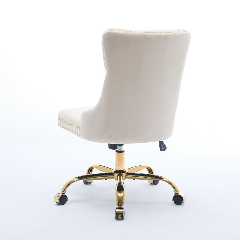 Adjustable Desk Chair Swivel Office Chair, Velvet Upholstered Tufted Button Home Office Chair image number 8