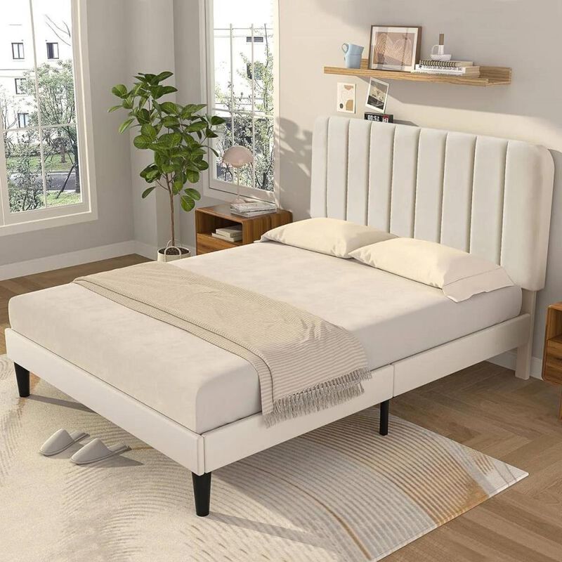Hivvago Full size Blue Upholstered Platform Bed Frame with Headboard