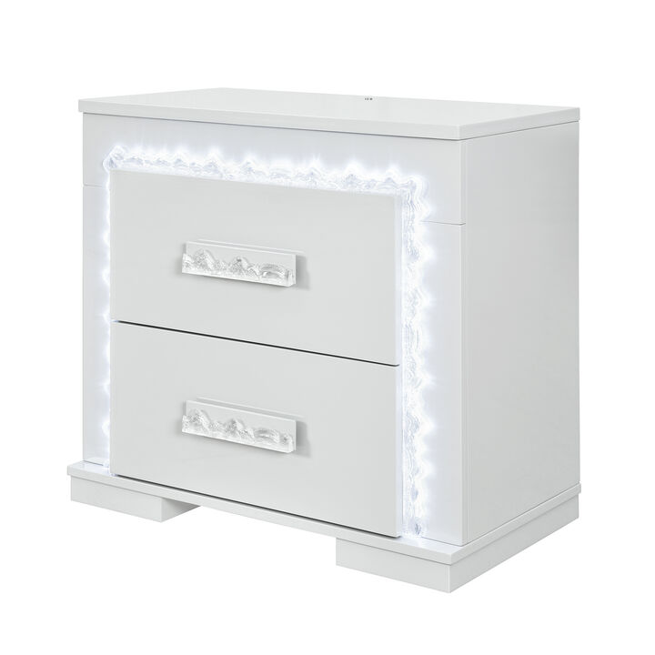 Naomi Silver Marble LED Nightstand with Storage