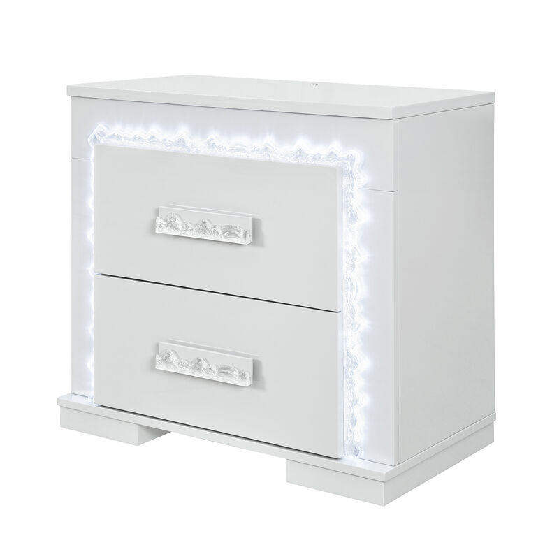 Naomi Silver Marble LED Nightstand with Storage image number 1