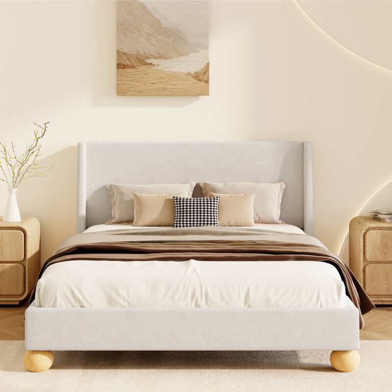 Merax Modern Velvet Upholstered Platform Bed image number 1