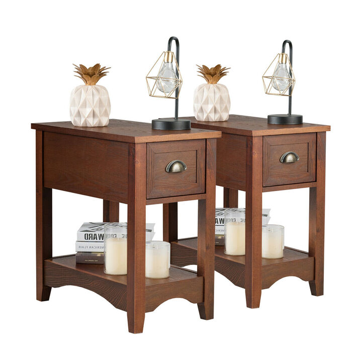 Set of 2 Contemporary Side End Table with Drawer